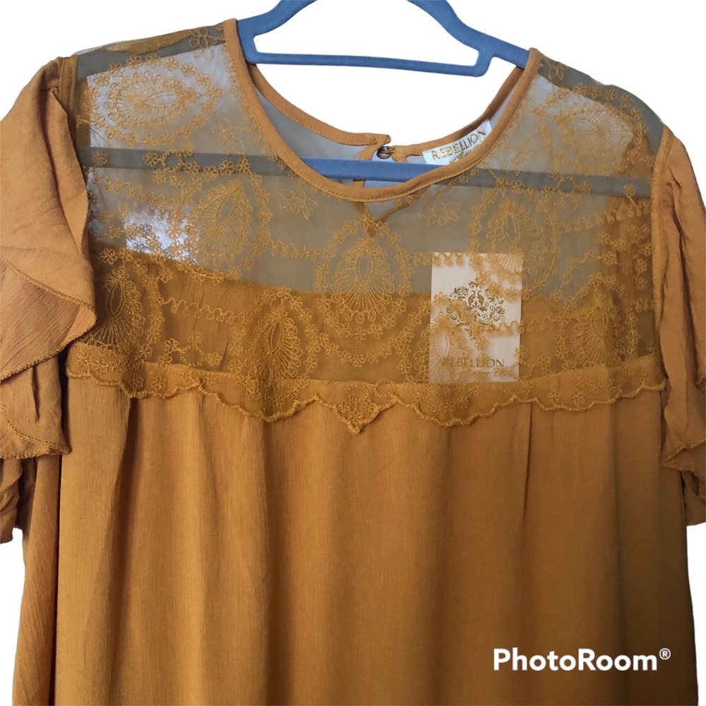 Anthropologie Rebellion Marigold Flutter Sleeve Lace Crochet Peplum Plus Size - Picture 4 of 17